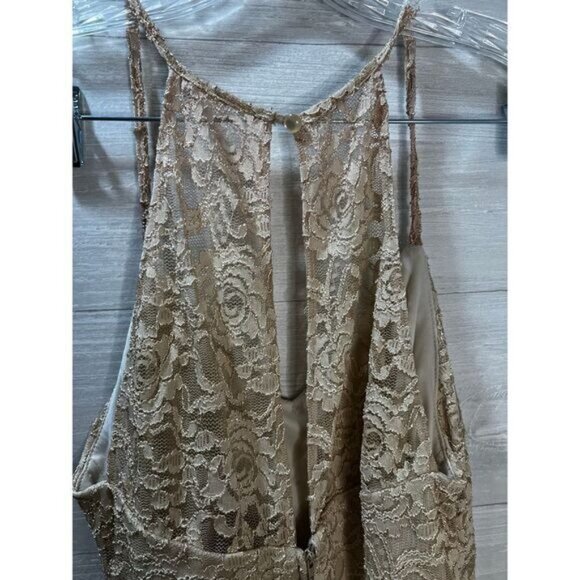 Teeze Me Gold Ombre V Neck Floral Lace Slip Strap Halter Dress Small - Picture 6 of 7